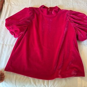 Eesome Velvet Puff Sleeve Blouse - Fuchsia